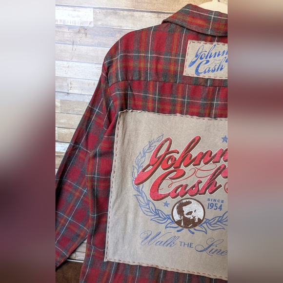 Johnny Cash I Walk The Line Upcycled Handcrafted Flannel Shirt - Picture 3 of 15